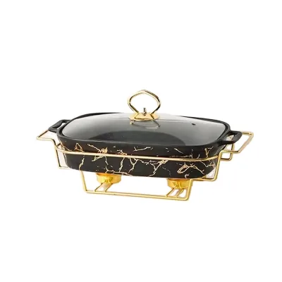 2024 New Marble Chafing Dish Buffet Set Luxury Fire Heating Ceramic Soup Casserole Hot Pots Chafing Dishes for Catering