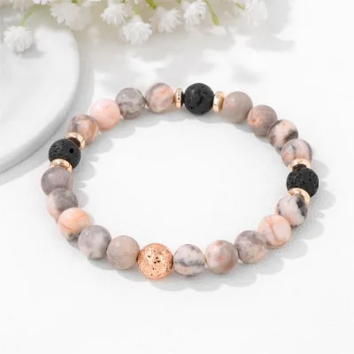 Bestone Wholesale Lava Yoga Essential Oil Diffuser Birthday & Mother's Day Gift Pink Zebra Jasper Natural Stone Beaded Bracelet
