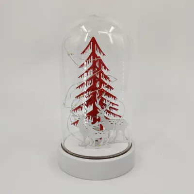 2025 Hot Selling LED Light Glass Dome Beautiful Red Tree in Glass Dome Ornaments With Led String Light Christmas Decoration