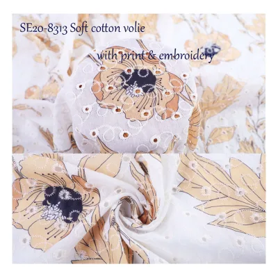 2021 New Fashion Floral Printed Design 100% Cotton Embroidery Fabric for Woman Summer and Spring Dress