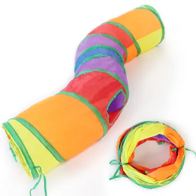 Hot Sale Cat Tunnel Interactive Funny Rainbow T Shape Collapsible Folding Cat Tunnel
