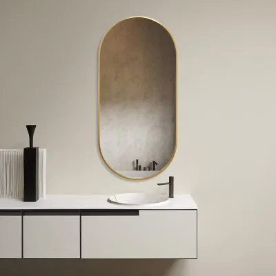 Wholesale Modern Aluminium Profile Frame Gold Wall Miroor Vanity Oval Shape Bathroom Mirror