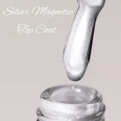 HTF Free Samples Private Label Cat Eye Top Coat Gel Polish Super Sparking Silver Magnetic Gel