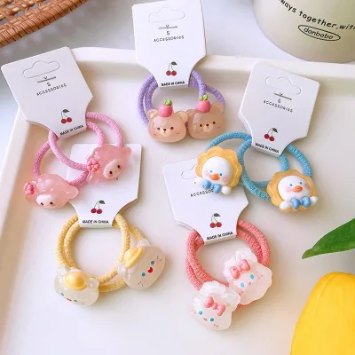 Children Headpiece Cartoon Bear Hair Tie Elastic Hair Bands with Cute Translucent Resin Animal Pendant Ponytail Holder
