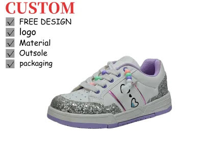 Custom Girls Glitter Casual Sneakers Kids Low Top Walking Shoes Personalized Logo Design Fashion Sparkle School Shoes