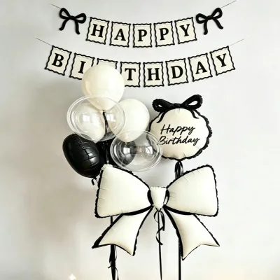 Wholesale Elegant Black Cream Bow Foil Balloon Banner Decoration Set for Birthday Party