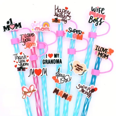 Mother's Day Series Straw Cap Straw Sleeve 10mm Soft Plastic Straw Dust Decoration Buckle Stanley Cup Suitable