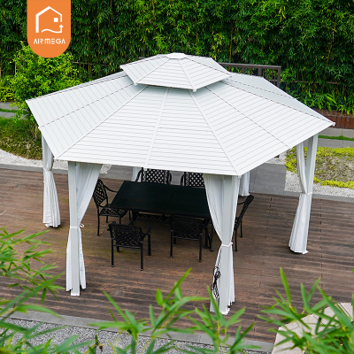 Large Size 6m Hexagonal Leisure Pavilion with Curtain Sunshade and Rainproof Restaurant Swimming Pool Sunshade Pavilion