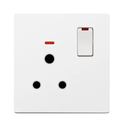 White Wall Socket 1 Gang 15a Round 3 Pin Socket With Neon