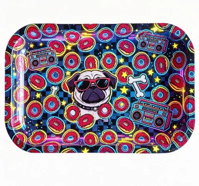 OEM Logo Cartoon Tinplate Rolling Tray 7*5 Inch Tobacco Tray Smoking Accessory Custom Design Small Rectangle Metal Tray