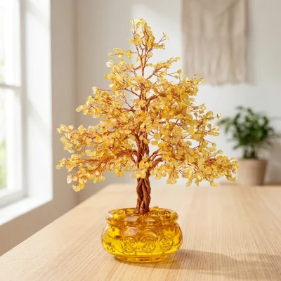 Feng Shui Healing Gemstone Natural Citrine Crystal Money Lucky Fortune Tree for Home Decoration Gift