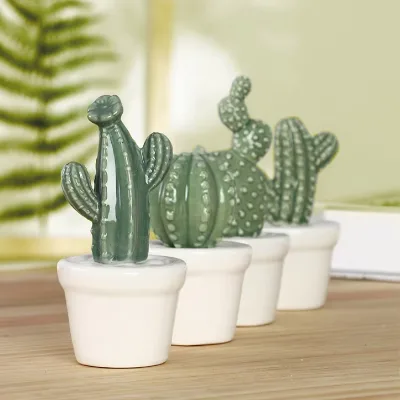 Wholesale Ceramic Succulent Cactus Decor Set with Modern Pots for Home Office Table Top Green Ornaments