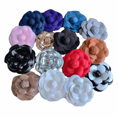 8cm Gold Silver PU Velvet Fabric Hair Clip Fashion Jewelry Designer Inspiration Peony Rose Camellia Flower Corsage Brooch Flower