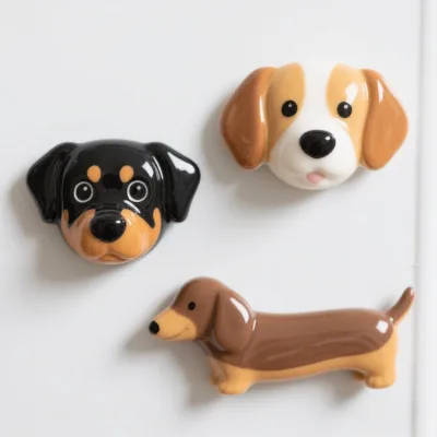 Dog Face Ceramic Fridge Magnets Set-Beagle Rottweiler & Dachshund Designs | Eco-Friendly Art Deco Pet-Themed Kitchen Decor