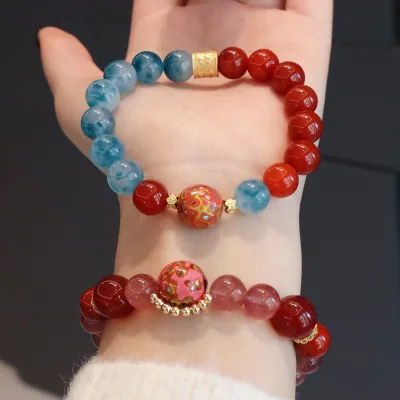 Popular Natural Crystal Bracelet Strawberry Crystal Large Bead Natural Stone Bracelet for Mother's Day Gift