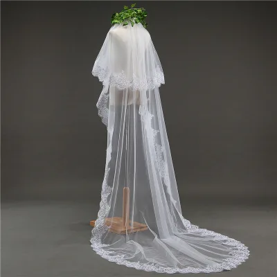 Women 3meter long Wedding  Veil with Sequins Lace Bridal Veil
