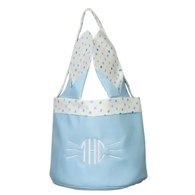 Personalized Rabbit Ear Pom Tail Easter Baskets Polyester Monogram Easter Bucket for Kids