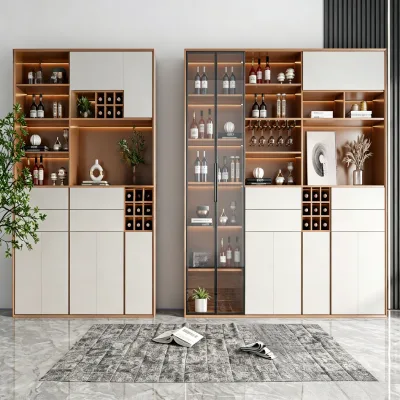 Ins Style Multi-function Wine Display Cabinet Home Bar Storage Unit With Hanging Glass Holder Wine Compartment