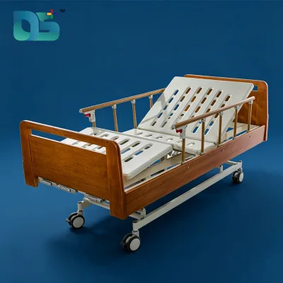 Solid Wood Aesthetic Design Adjustable Warm Natural Style Hygienic Foldable Guardrails Mobile Frame Elderly Home Patient Bed