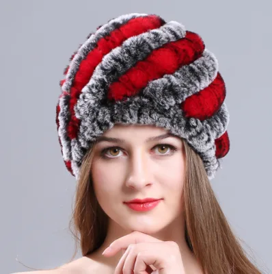 Hot Sell Rabbit Fur Hat Women's Thickened Warm Knitted Winter Hat