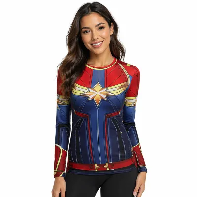 Custom Printed Logo Compression Surf Rash Vest for Women UPF50 Breathable Long Sleeve Gym T-Shirt Girls
