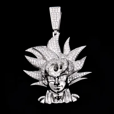 Custom Fully Iced Out 925 Sterling Silver DBZ Saiyan Hip Hop Pendant Iced Goku Dragon Ball Necklace Gift for Him