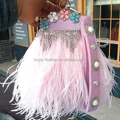 one shoulder diamond crossbody chain pearl ostrich feather bag fashionable evening dress banquet catwalk clutch bag