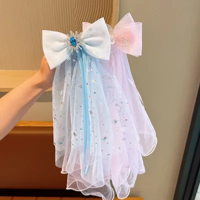 Children Hair Accessories Princess Super fairy Bow Hairpin Girls Veil Veil Streamer Girls Head Flower Crown Hair Accessories