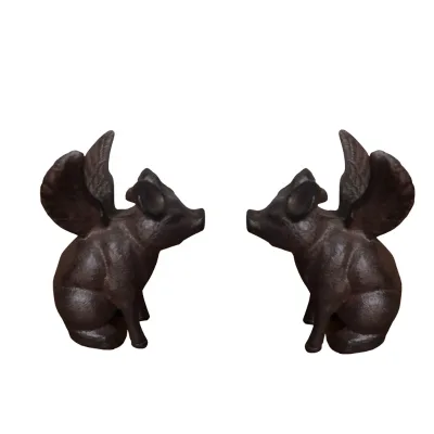 Heavy Weight Farmhouse Antique Book Ends Flying Pig Art Bookends