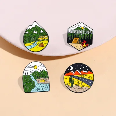 Wen Chuang Outdoor Camping Icon Brooch Children's Sun Moon Cartoon Badge Anti-Running Light Waist Buckle Scenery Party Gifts