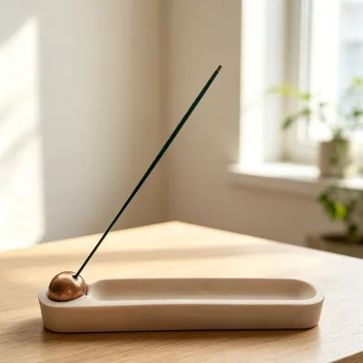 Minimalist Rectangle Cement Incense Holder With Metal Insert Tray Desktop Incense Burner for Yoga Spa Home Decoration