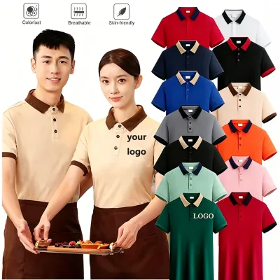 Wholesale Unisex Polo Shirt Modern Restaurant Uniform Customized logo Short Sleeve Breathable Workwear Polyester Polo