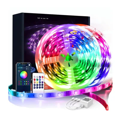50ft 5050 RGB IC Bluetooth Light Strip Indoor Decoration Color Changing Flex Smart LED Strip Light