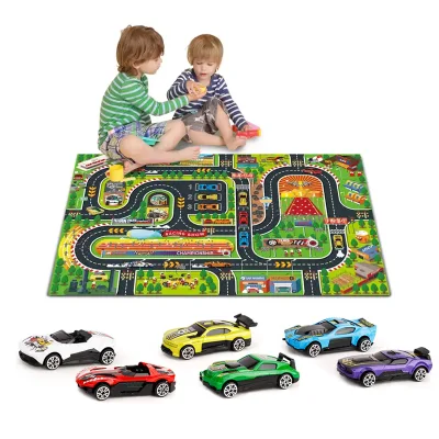City Traffic Scene 2pcs Die Cast Car Alloy Truck Model Play Mat Toy for Kids