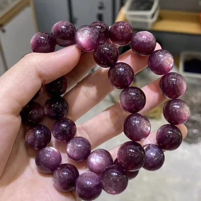 Aimgal Fine Jewelry 10/12/14/16mm Purple Lepidolite Bead Chain Natural Raw Ore Crystal Bracelet & Bangle