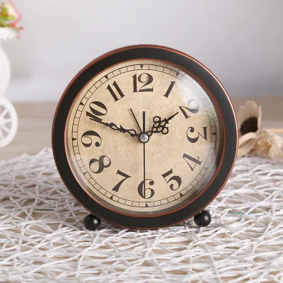 Vintage Silent Quartz Alarm Clock Round Analog Table Desk Clock with Loud Alarm Large Numbers for Bedroom Office Home Decor