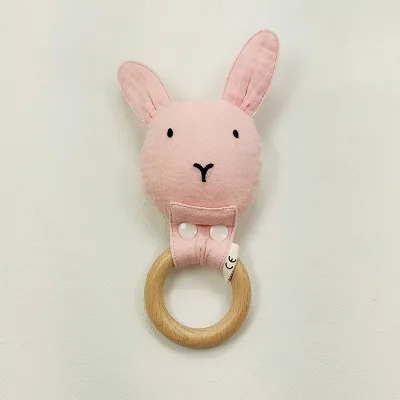 Stack Natural Baby Toys Rabbit Cotton Soft Musical Teether Rattle Ring Stuffed Animal Plush Toys for Infant