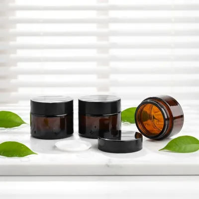 Small Clear Frosted Glass Cosmetic Jars with Golden Plastic Lids 2oz Bulk for Loose Powder Lotion Cream & Travel Use