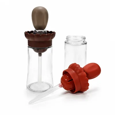 180ml Glass Oil Dispenser Bottle with Silicone Brush 2 in 1 BBQ Tool Olive Oil Bottle Measuring Oil Bottle Kitchen Accessories