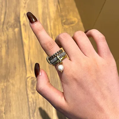Stackable brass ring custom pearl zircon oem odm jewelry manufacturer