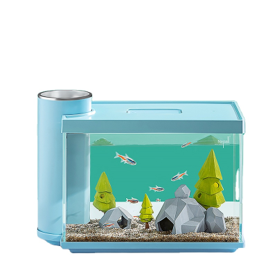 For Eco-Friendly Plastic & Glass Small Rectangle Desktop Aquarium with Grass and Aquatic Plants