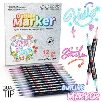 Hot Selling Dual-Tip Art Marker Eco-Friendly Quick-Drying Waterproof Flashing Pens DIY Greeting Card Party Bar Outline