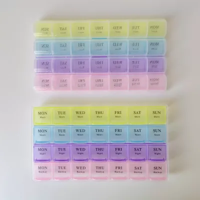 4-row 28-cell Clamshell Colorful Portable Plastic Medicine Box BPA Free Popular Design Pill Box 7 Days Pill Organizer
