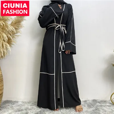 1679# New Style With White Stripe Dubai Fashionable and Elegant Muslim Islamic Woman Abaya