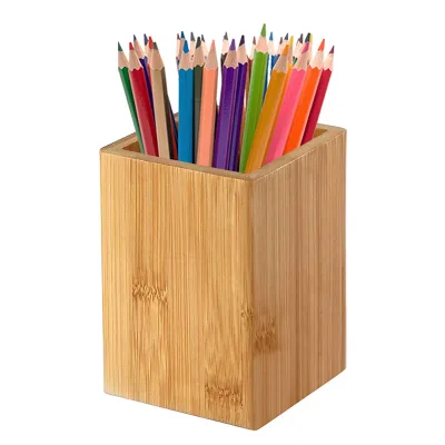 Bamboo Wood Desk Pencil Cup Holder Stand Multi Purpose Use for Office Home Desk Accessories Desktop Organizer