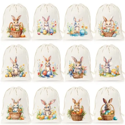 Factory Supply Handmade Eco-Friendly Easter Bunny Cotton Drawstring Bags Unique Designs Reusable Gift Bags Easter Party Candy