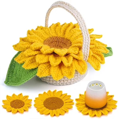 Custom Crochet Crochet Yarn Desktop Ornament Sunflower Coaster DIY Crochet Fancy Yarn Kit Crochet Material Package for Sewing