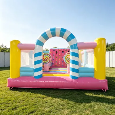 Sweet Candy Themed Inflatable Bouncer Inflatable Bounce House Large Inflatable Playground With Climbing Wall for Girl Party