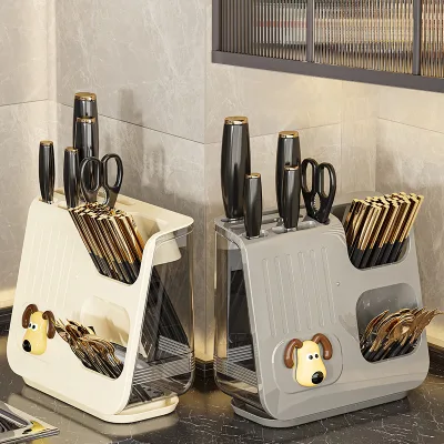 Multifunctional Plastic Chopstick Holder Knife Rack Storage Box; Modern Minimalist Kitchen Countertop Draining Rack for Spoons