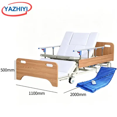 YAZHIYI Crank Home Care Bed Wood Head Foot Board Foldable Side Wheels Anti-Bedsore Air Mattress Clinic Bed